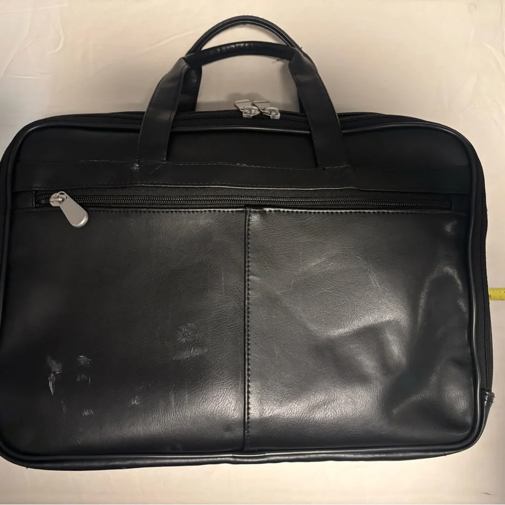 Men's Black Flux Leather Computer Briefcase with Front Organizer Pockets